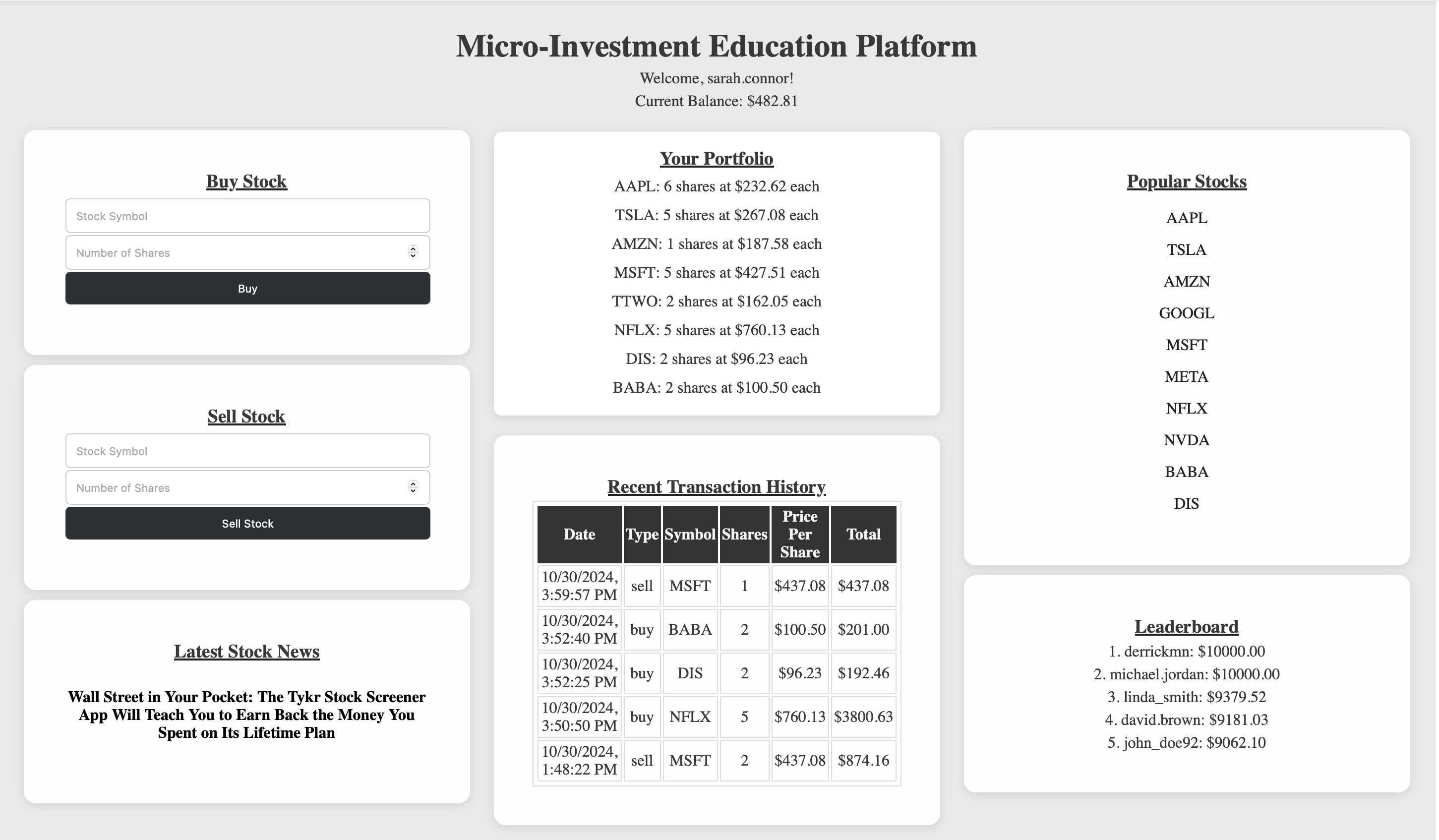 Micro-Investment Platform screenshot